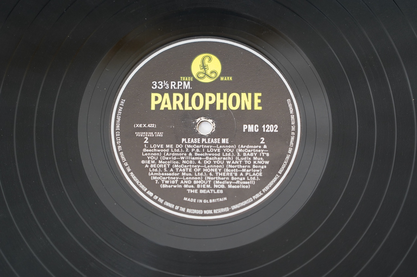 Eleven The Beatles LP record albums; Please Please Me, PMC 1202, XEX.421, two copies of With The Beatles, both PMC 1206, XEX.447, two copies of A Hard Day’s Night, both PMC 1230, XEX.481, two copies of Help!, PMC 1255, X